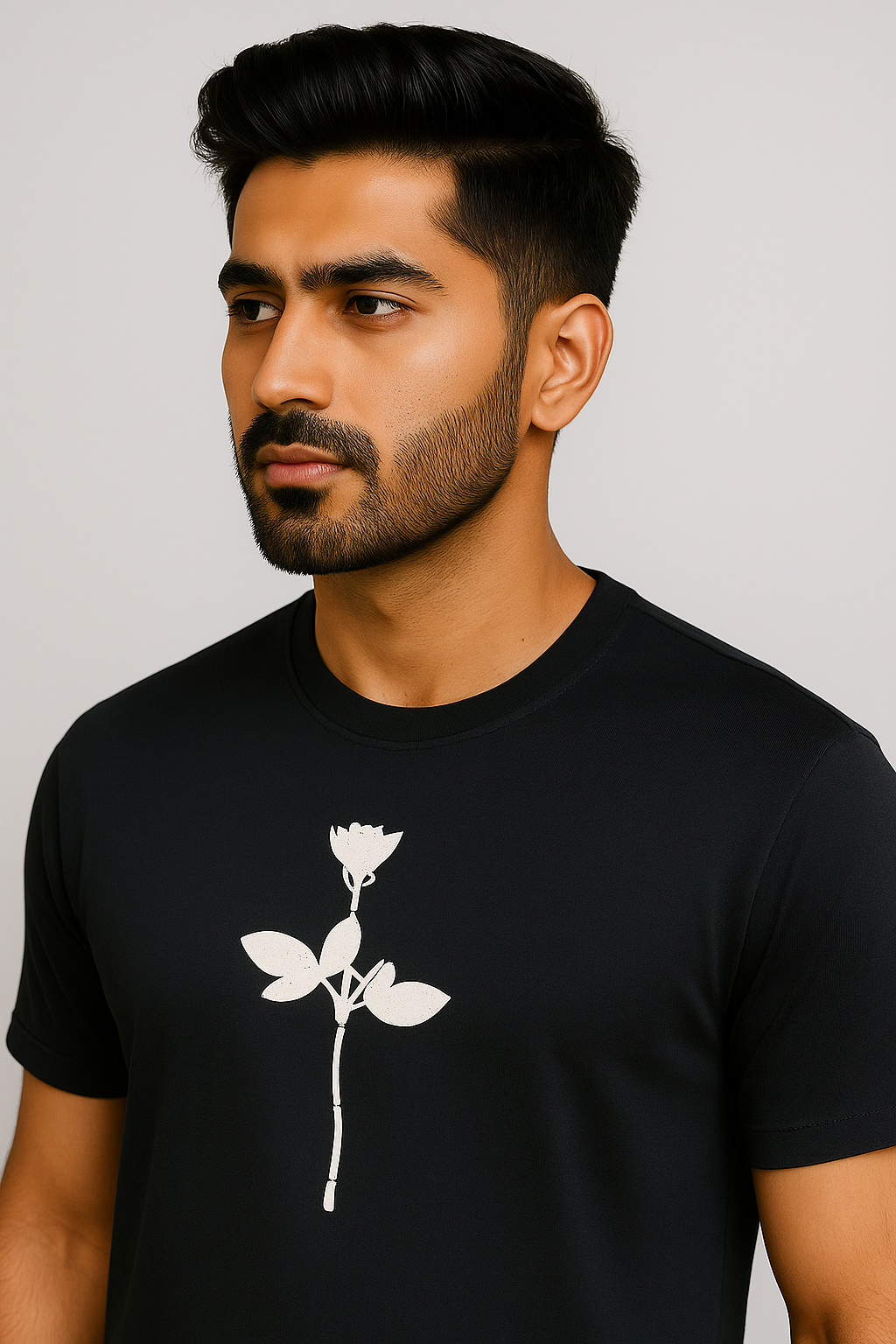BLACK  ROSE EMBROIDERY T-SHIRT.