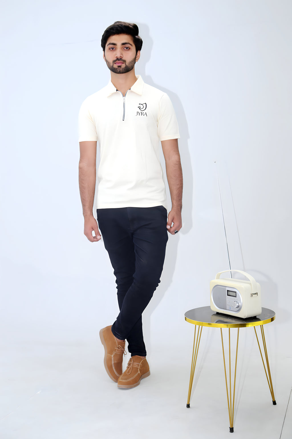 JYRA OFF WHITE ZIP POLO.