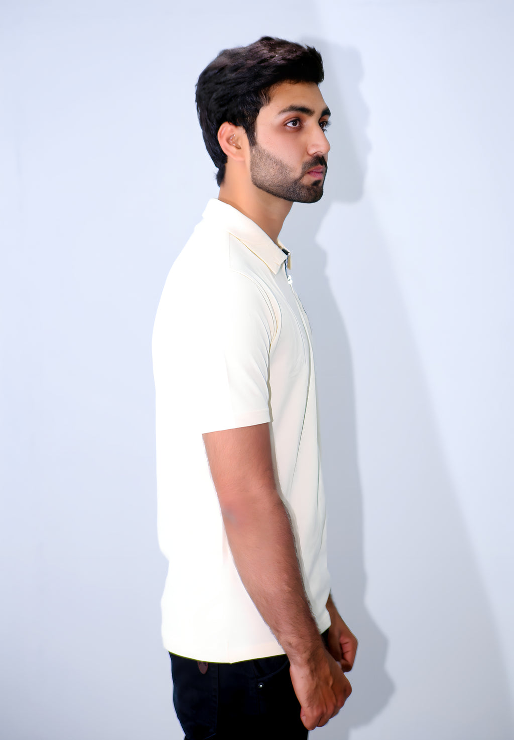 JYRA OFF WHITE ZIP POLO.