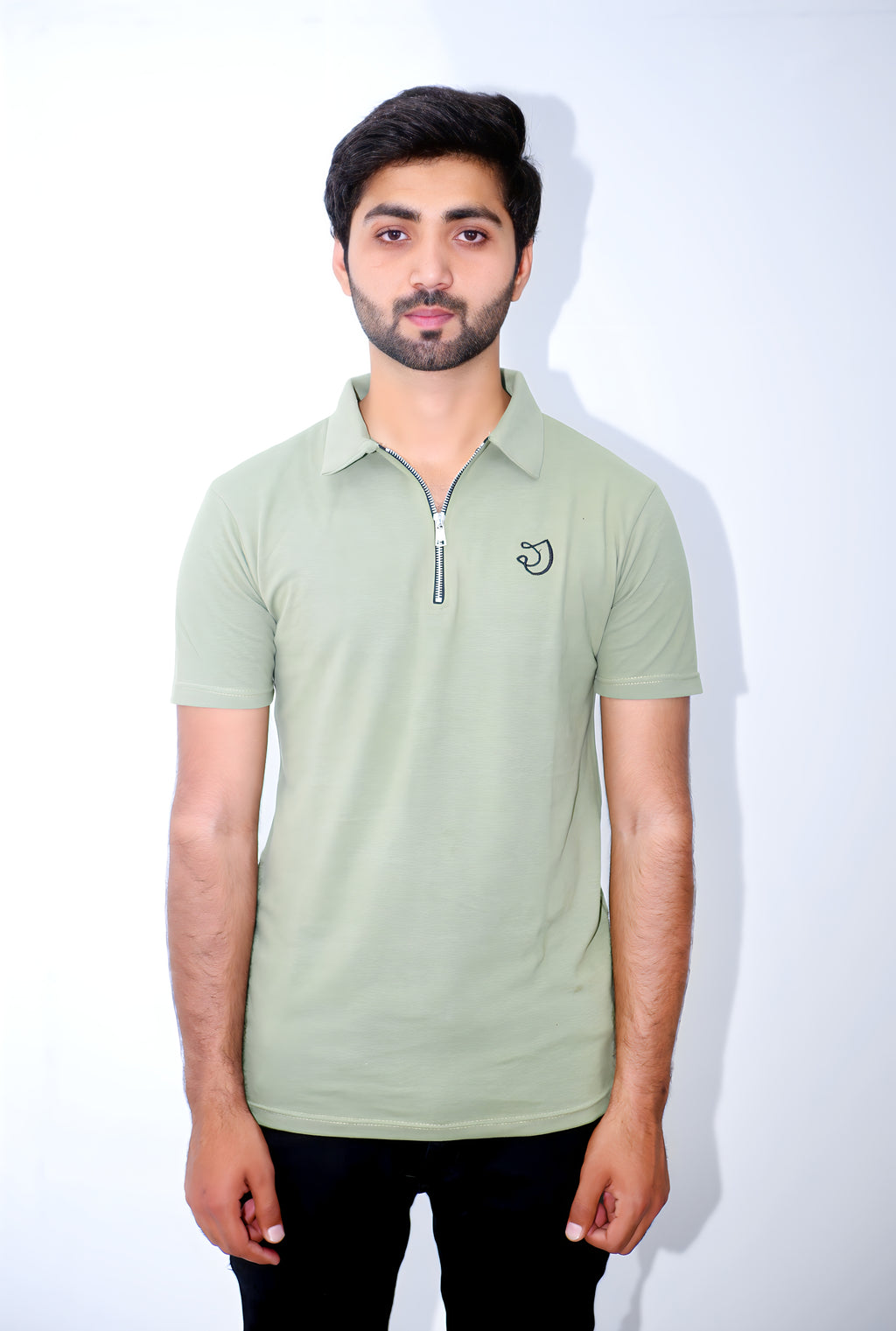 JYRA SAGE GREEN ZIP POLO.