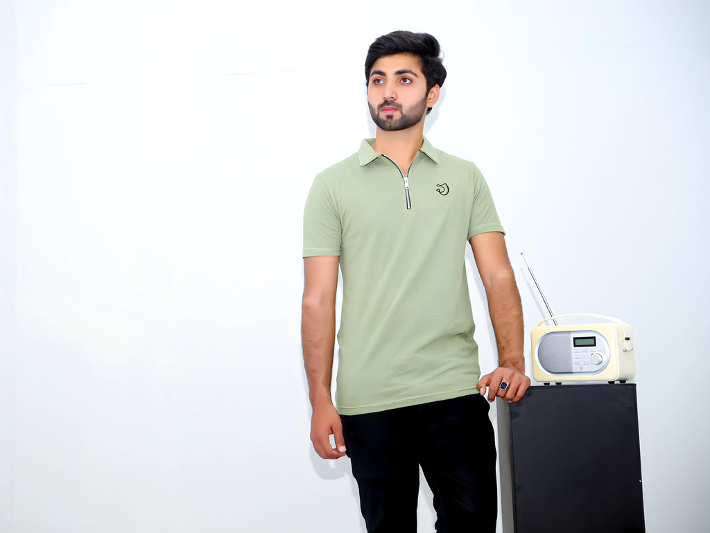 JYRA SAGE GREEN ZIP POLO.